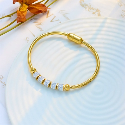 Fashion Stainless Steel Gold Bracelet For Women With Rhinestone Butterfly Heart Evil Eye Pendant Decorative Bangle Jewelry