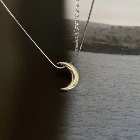 Collana Con Ciondolo A Mezzaluna In Argento Sterling 925 Minimalista Catenina A Serpente Gioielli Chic Per Donna