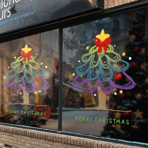 Adesivi Per Finestre Albero Di Natale Statici PVC Doppia Faccia Colorati Decalcomanie Per Vetrine Negozio Casa