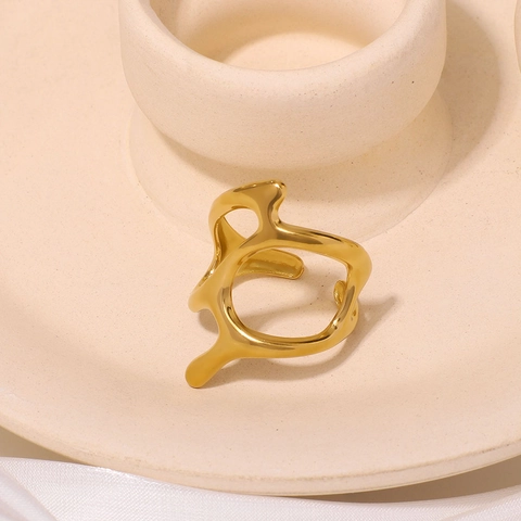 Edelstahl Ring Unregelmäßig Geometrisch Fluid Geschmolzen Offen Verstellbar Minimalistisch Schmuck Für Damen Herren