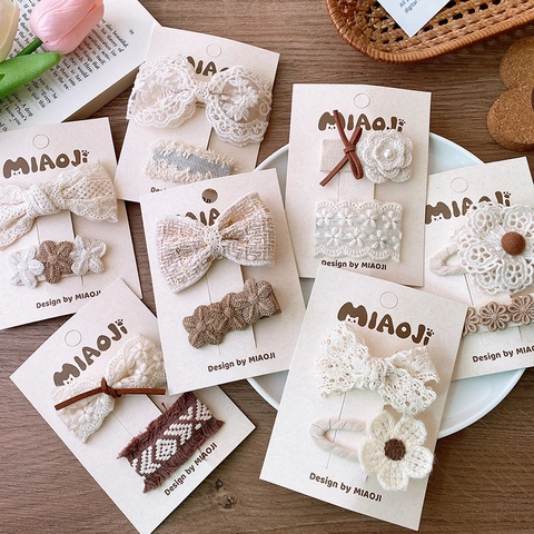 Pinza Para El Pelo Encaje Crochet Flor Tela Lazo Francés Vintage Dulce Accesorios Para El Cabello Para Mujeres Niñas