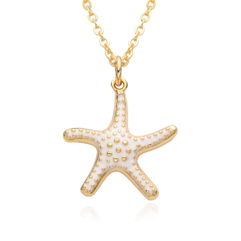 Collier Pendentif Étoile De Mer Cuivre Plaqué Or Émail Style Océan Bijoux Bohémiens Pour Femmes