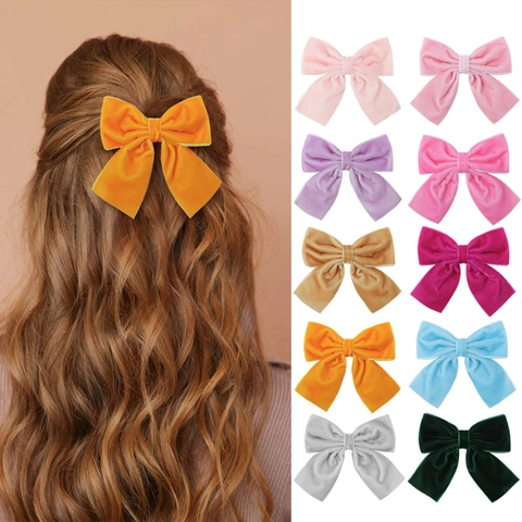 Velvet Bow Hair Clips Handmade Solid Color Large Cute Vintage Princess Hair Accessories For Toddler Baby Girls Kids