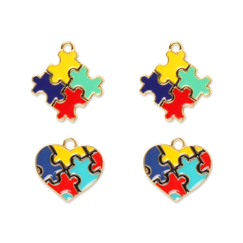 Jigsaw Puzzle Enamel Alloy Charms Multi Color Heart Rhombus For DIY Jewelry Making Necklace Bracelet Gold Plated