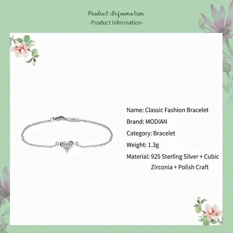 Heart Shaped 925 Sterling Silver Bracelet With Cubic Zirconia Dainty Polished Jewelry For Women Elegant Fashion Gift