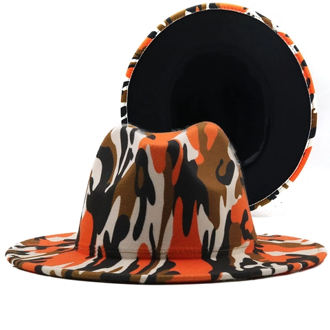 Cappello Fedora Camuffamento Tesa Larga Feltro Di Lana Tesa Piatta Jazz Cap Moda Outdoor Protezione Solare Unisex