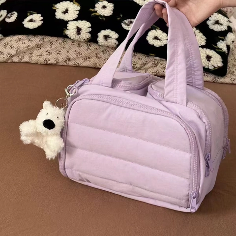 Borsa Per Cosmetici Trapuntata In Nylon Grande Capacità Organizzatore Per Articoli Da Toletta Da Viaggio Con Ciondolo In Peluche Portatile