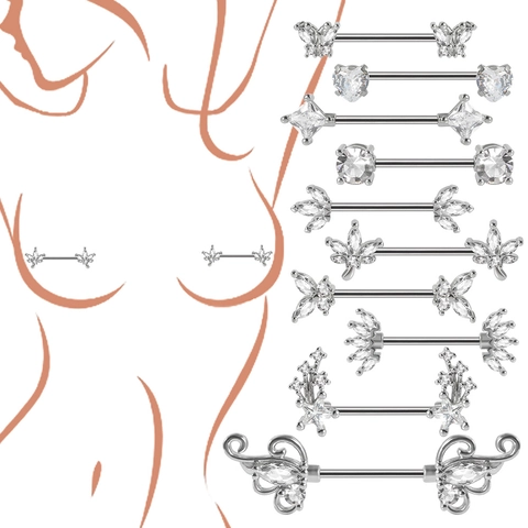 Nipple Rings Barbell Stainless Steel Zircon Heart Butterfly Flower Body Piercing Jewelry For Women Elegant Copper