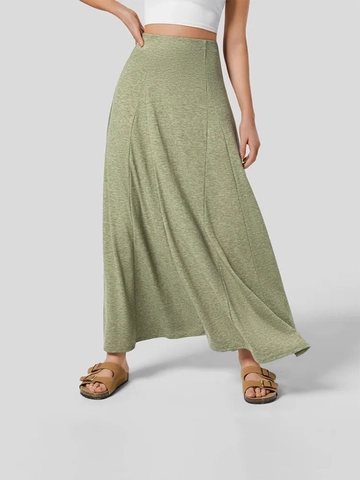 High Waisted Maxi Skirt Knitted Viscose Polyester Blend Large Swing Drapey Elegant Casual Long A-Line Solid Green