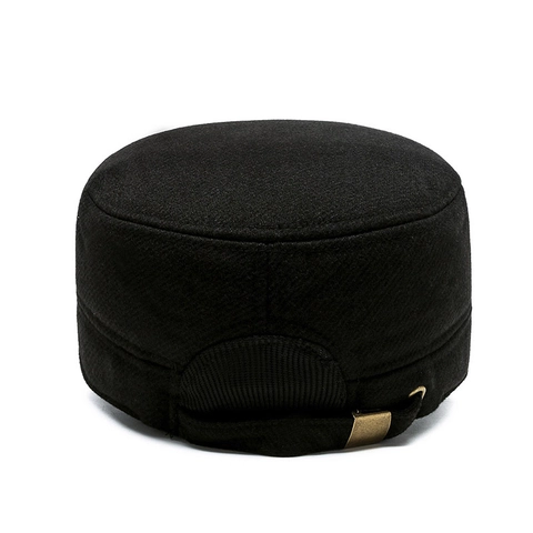 Gorra Militar Hombre Lana Flat Top Sombrero Invierno Cálido Protección Orejas Hebilla Ajustable Insignia Metal Vintage