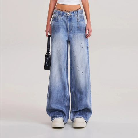 Jeans Da Donna A Gamba Larga Lavaggio Sporco Vintage Pantaloni In Denim Di Cotone Vita Alta Streetwear Retrò