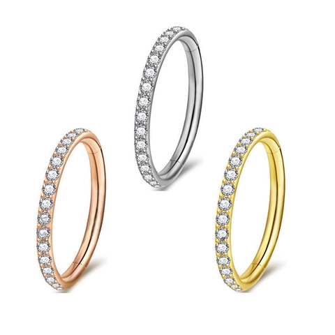 Anello al Naso in Titanio G23 Clicker a Cerniera Anello a Segmento per Uomo Donna con Strass Intarsiati Gioielli per Piercing al Corpo Orecchini Geometrici Unisex