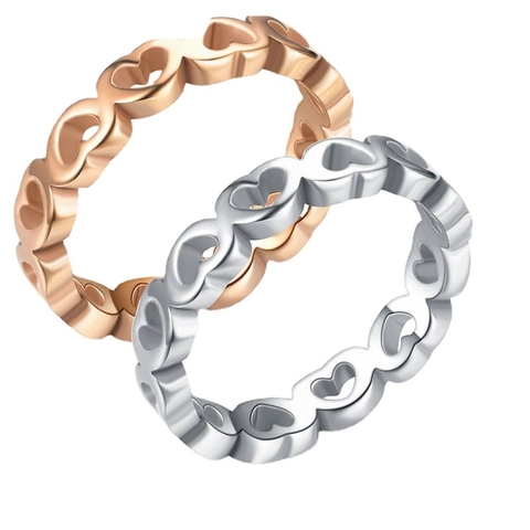 Fashion Stainless Steel Hollow Heart Ring For Women Men Rose Gold Silver Color Simple Heartbeat Couple Finger Ring Jewelry Gift