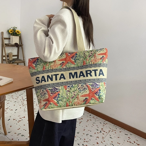 Women Tote Bag Canvas Linen Large Capacity Zipper Casual Summer Beach Travel Tropical Print Shoulder Handbag