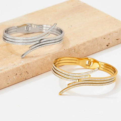 Elegant Multi Layer Overlapping Stainless Steel Bangle Bracelet For Women With Pave Rhinestone Fashion Luxury Jewelry