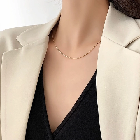 Stainless Steel Snake Chain Necklace Gold Plated Minimalist Round Snake Bone Choker For Women Chic Accessory