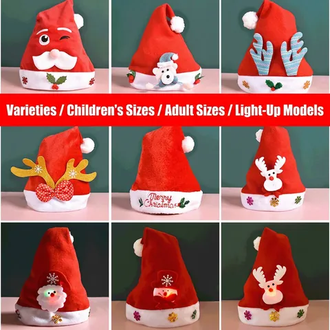Weihnachtsmützen Plüsch Weihnachtsmannmütze Mit LED Leuchtenden Rentiergeweihen Schneemann Dekor Für Erwachsene Und Kinder