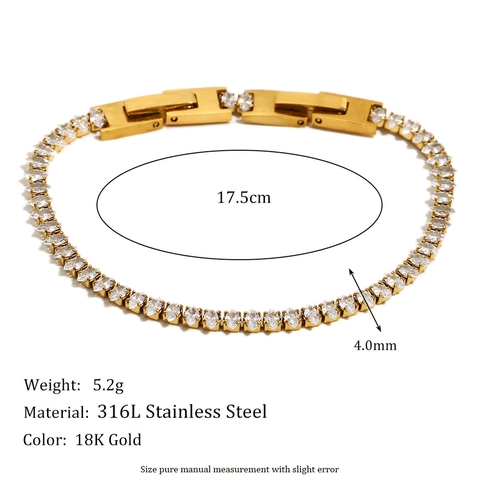 Pulsera Tennis De Circonita Blanca Talla Marquesa Chapado En Oro 18K Acero Inoxidable Joyería Para Mujer Moda Elegante