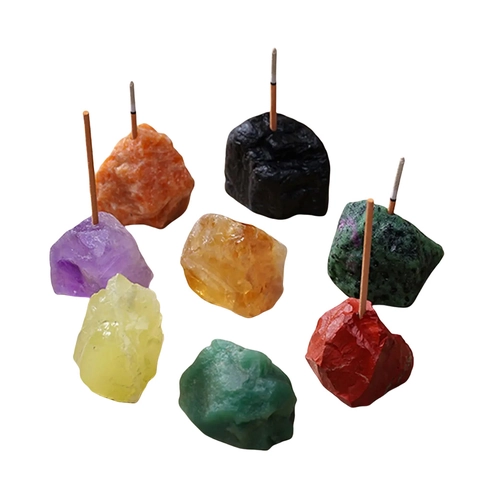 Support Bâton Encens Cristal Naturel Pierre Brute Base Brûle-Encens Méditation Décor Quartz Améthyste Citrine Non Poli