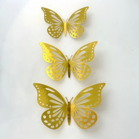 Double Sided Paper Butterfly Cake Topper Hollow Out Gold Silver Rose Gold Cupcake Decor For Birthday Party Supplies