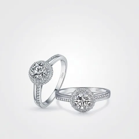 Anello In Argento Sterling 925 Zirconia Cubica Rotonda Halo Fidanzamento Matrimonio Gioielli Per Donna