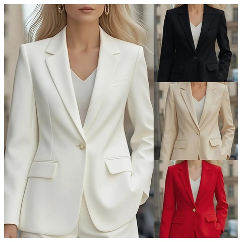 Chaqueta Americana de Traje Profesional para Mujer Un Botón Manga Larga Corte Ajustado Ropa de Oficina Informal Color Sólido