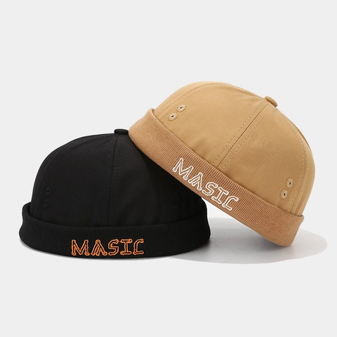 Cappello Docker Retrò Miki Hat Cotone Berretto Senza Visiera Ricamo Lettere Cinturino Regolabile Streetwear Casual