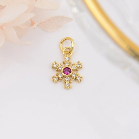 Pendentif Flocon De Neige Cuivre Plaqué Or 18K Zircon Coloré Charme DIY Accessoire De Bijoux Pour Femmes Style Hiver