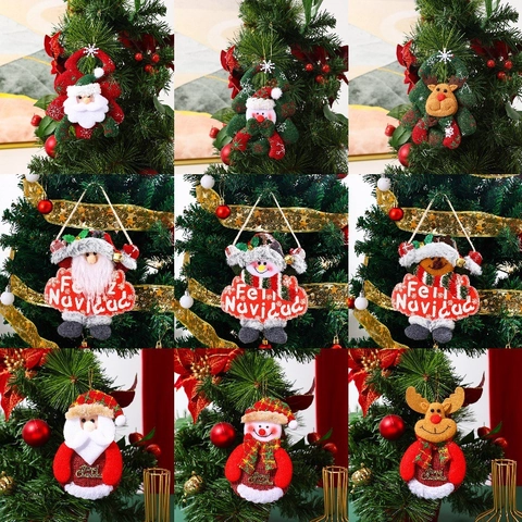 Christmas Tree Hanging Ornaments Plush Fabric Santa Snowman Reindeer Bear Dolls Xmas Party Home Decor Holiday Pendants