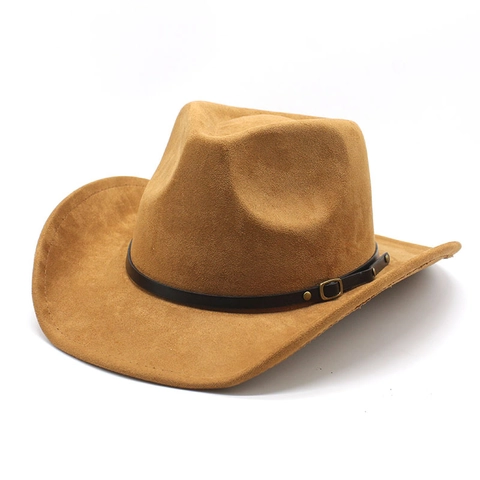 Western Cowboy Hat Suede Polyester Wide Brim Retro Ethnic Style Jazz Fedora For Men Women Adjustable Leather Band