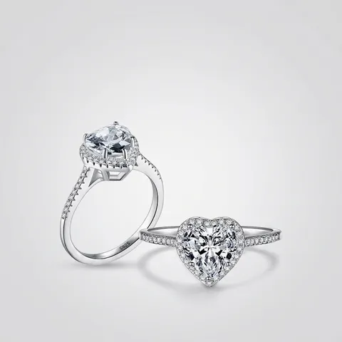 Heart Shaped Zircon Ring 925 Sterling Silver Halo Pave Band Luxury Fashion Jewelry For Women