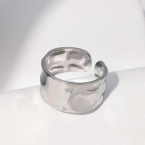 Anillo Ajustable Con Textura Martillada En Acero Inoxidable Diseño Punk Minimalista Para Hombres Y Mujeres