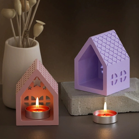 House Shape Silicone Mold For Candle Holder DIY Resin Plaster Handmade Casting Craft Star Love Heart Pattern Decor