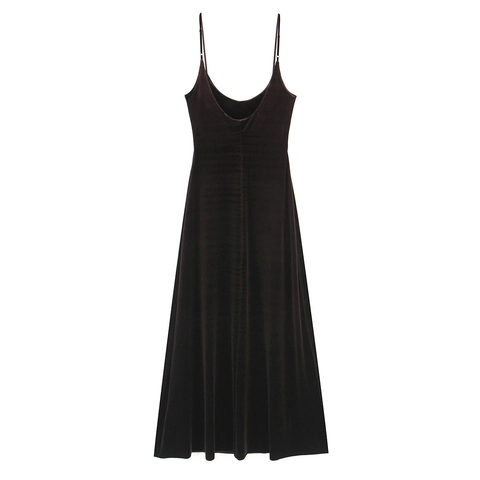 Samt Cami Maxi Kleid Verstellbare Spaghettiträger Elegant Vintage Einfarbig Slim Fit High End Abendparty Kleid Damen