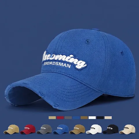 Distressed Cotton Baseball Cap Vintage Washed Torn Dad Hat Embroidered Letters Streetwear Outdoor Casual Sun Protection Unisex