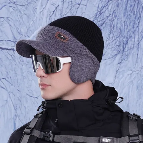 Cappello Da Baseball In Maglia Da Uomo Con Paraorecchie Acrilico Fodera In Peluche Antivento Outdoor Ciclismo Cappello Bicolore
