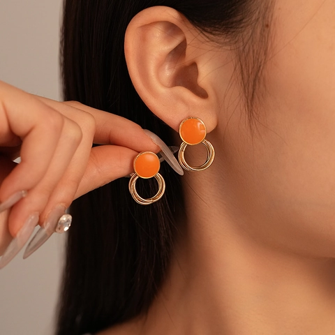 Vintage Geometric Round Interlocking Hoop Earrings Alloy Enamel With 925 Sterling Silver Earring Post