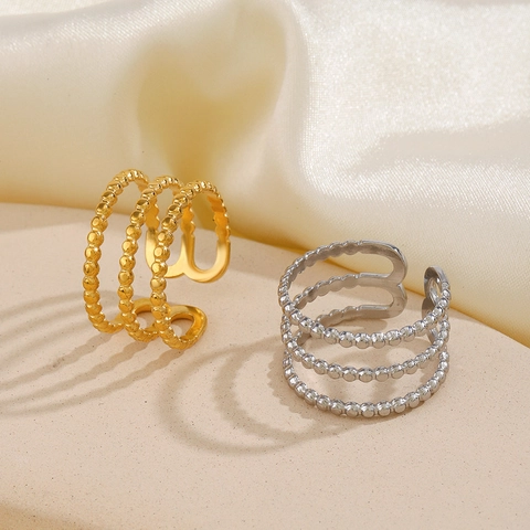 Roestvrijstalen Meerdere Lagen Beaded Open Verstelbare Ring Voor Vrouwen Verguld Geometrische Mode Sieraden