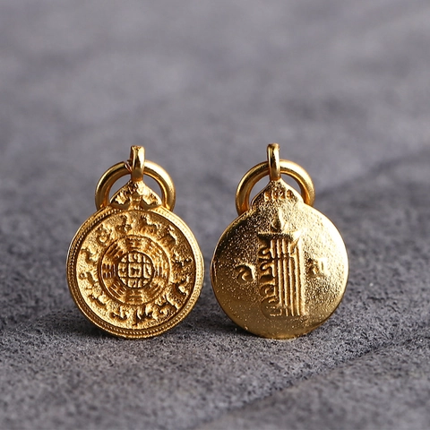 925 Sterling Silver Gold Plated Round Charm Pendant Ethnic Retro Bagua Zodiac Relief For Jewelry Making DIY Accessory