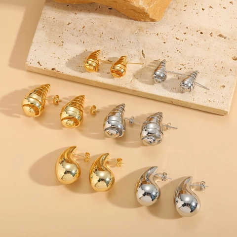 Titanium Steel Stud Earrings 14K Gold Plated Honeycomb Spiral Teardrop Minimalist Ins Style For Women Polished Jewelry