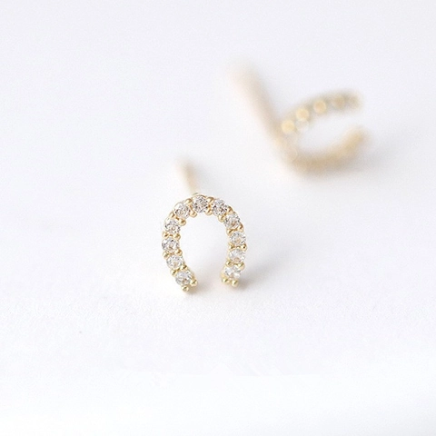 Elegantes Pendientes de Botón de Herradura en Plata de Ley 925 Con Incrustaciones de Strass Oro 14K Plata para Mujer Joyería