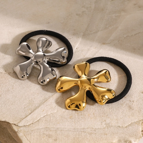 Elastico per Capelli in Acciaio Inossidabile a Forma di Fiore Organico Scrunchie in Metallo per Donna Accessori Capelli