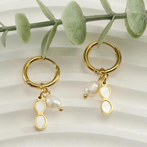 Orecchini Cerchio Acciaio Inossidabile Perla Artificial Naturale Pendenti Conchiglia Bianca Geometrico Placcato Oro 18K Gioielli Donna