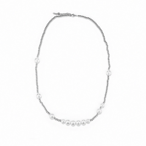 Hip Hop Retro Titanstahl Halskette Künstliche Perle Metallperle Spleißkette Streetwear Halskette Für Herren Damen Schmuck