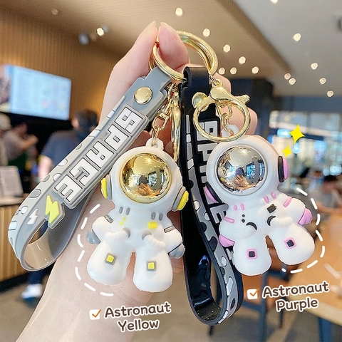 Astronaut Keychain Cartoon Space Explorer PVC Silicone Hand Strap Doll Cool Bag Charm Car Accessory For Couples