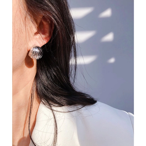 Orecchini a Cerchio a C in Ottone Minimalista per Donna Con Perno in Argento Sterling 925 Orecchini Testurizzati Oro Argento