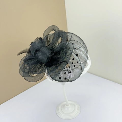 Fascinator Pince À Cheveux Vintage Maille Plume Voile À Pois Mariage Tea Party Coiffe Élégante Femmes
