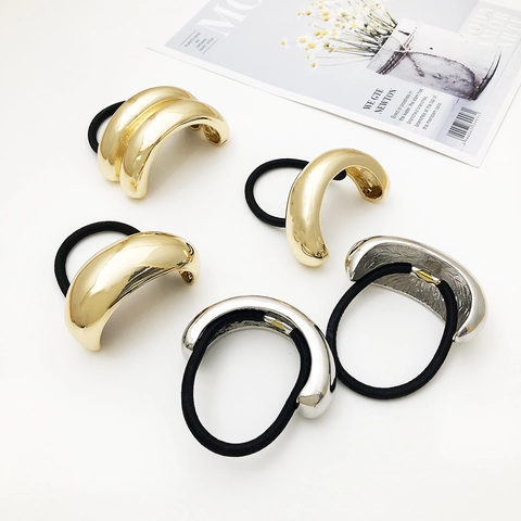 Minimalist Alloy Hair Ties With Mirror Polished U-Shaped Metal Cuff Ponytail Holder Elastic Hair Bands For Women Modern Accessory