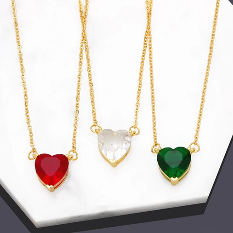 Herz Anhänger Halskette Zirkonia 18K Vergoldetes Kupfer Minimalistischer Schmuck Für Frauen Elegante Mode