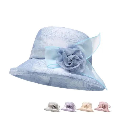 Cappello Da Sole Elegante Da Donna Pieghevole Traspirante Rete Fiore Cappello Alla Pescatora Tesa Larga